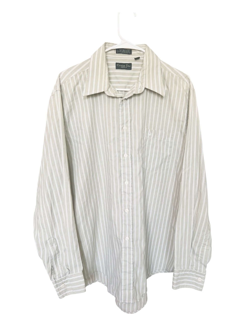 VTG Christian Dior Classic Striped Button Up Green/Cream Classic Casual Office